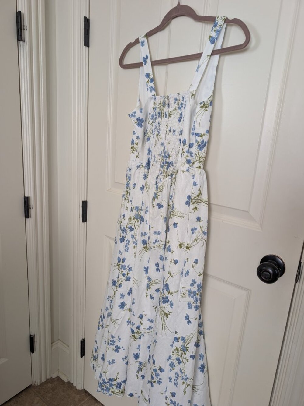 Reformation White Floral Sundress with Blue and Olive Print - Picture 7 of 9